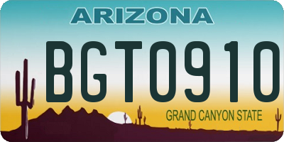 AZ license plate BGT0910