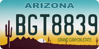 AZ license plate BGT8839