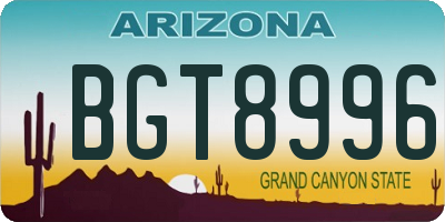 AZ license plate BGT8996