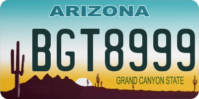 AZ license plate BGT8999