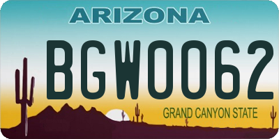 AZ license plate BGW0062