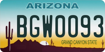 AZ license plate BGW0093