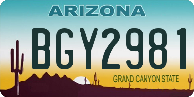 AZ license plate BGY2981