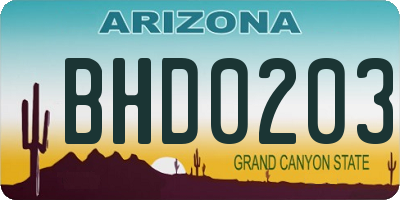 AZ license plate BHD0203