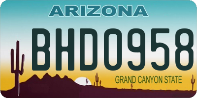 AZ license plate BHD0958