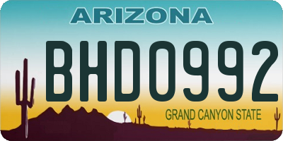 AZ license plate BHD0992