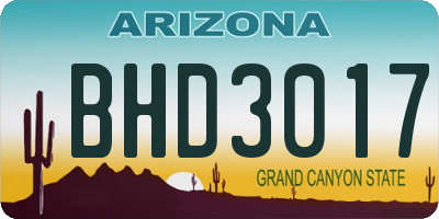 AZ license plate BHD3017