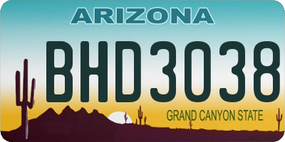 AZ license plate BHD3038