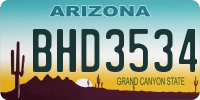 AZ license plate BHD3534