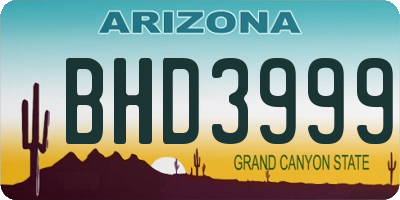 AZ license plate BHD3999