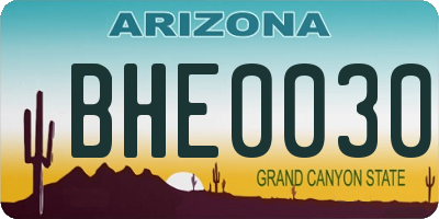 AZ license plate BHE0030
