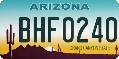 AZ license plate BHF0240