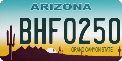 AZ license plate BHF0250