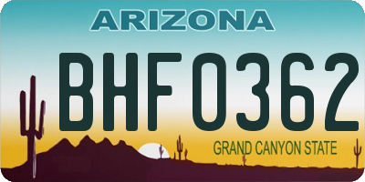 AZ license plate BHF0362