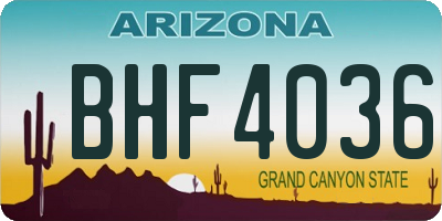 AZ license plate BHF4036