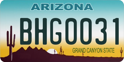 AZ license plate BHG0031