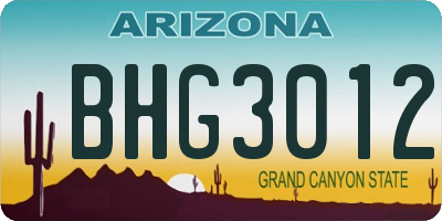 AZ license plate BHG3012