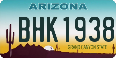 AZ license plate BHK1938