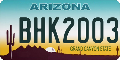 AZ license plate BHK2003