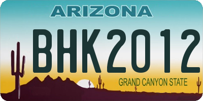 AZ license plate BHK2012