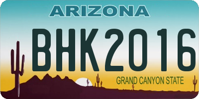 AZ license plate BHK2016