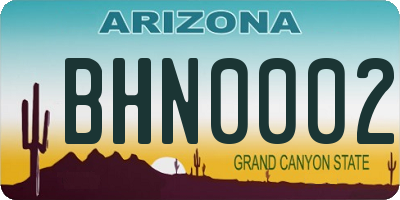 AZ license plate BHN0002