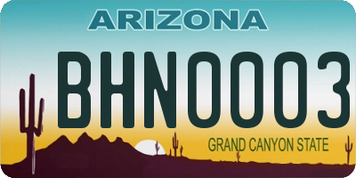 AZ license plate BHN0003