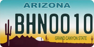 AZ license plate BHN0010