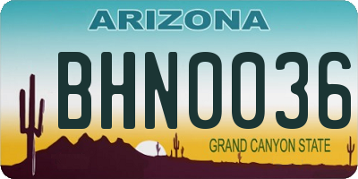 AZ license plate BHN0036