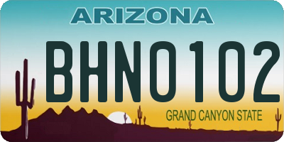 AZ license plate BHN0102