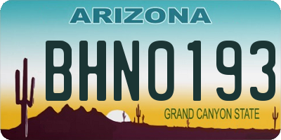 AZ license plate BHN0193