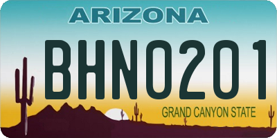 AZ license plate BHN0201