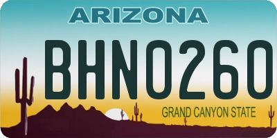 AZ license plate BHN0260