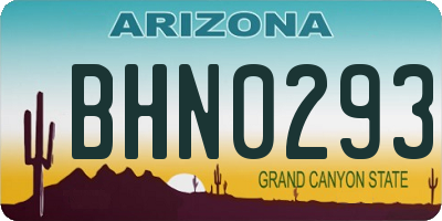 AZ license plate BHN0293