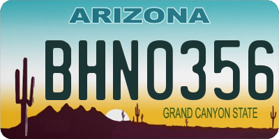 AZ license plate BHN0356
