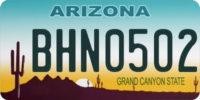 AZ license plate BHN0502