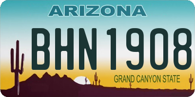 AZ license plate BHN1908