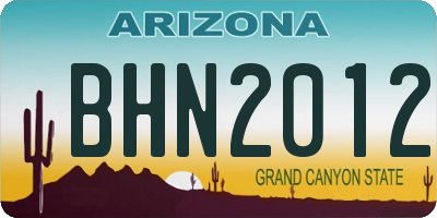 AZ license plate BHN2012