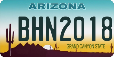 AZ license plate BHN2018