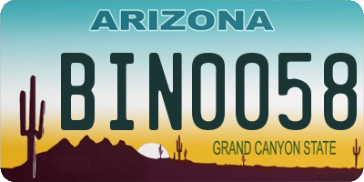 AZ license plate BIN0058
