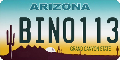 AZ license plate BIN0113