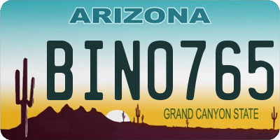 AZ license plate BIN0765