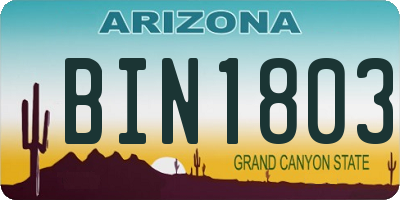 AZ license plate BIN1803