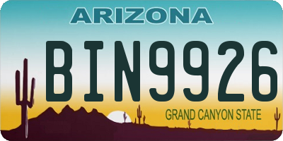 AZ license plate BIN9926