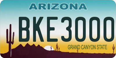 AZ license plate BKE3000