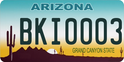 AZ license plate BKI0003