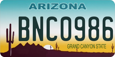 AZ license plate BNC0986