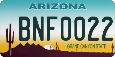 AZ license plate BNF0022