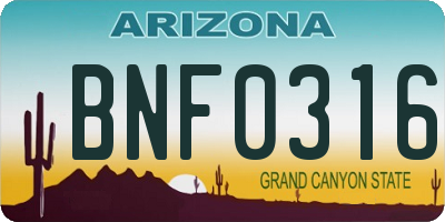 AZ license plate BNF0316