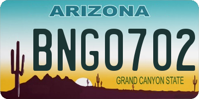 AZ license plate BNG0702